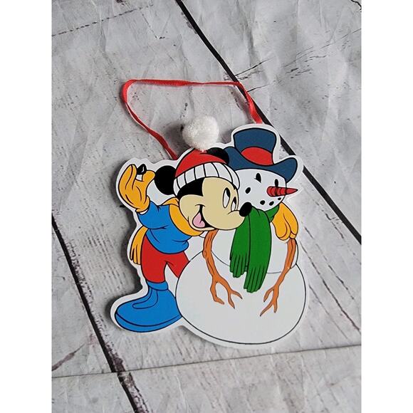 Disney Kurt S. Adler Mickey Mouse and Snowman Wooden Christmas Ornament - Picture 1 of 5